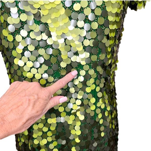 AIDAN MATTOX 100% Silk Sequin Embellished Cocktail Dress Green 4 EUC - Picture 11 of 15